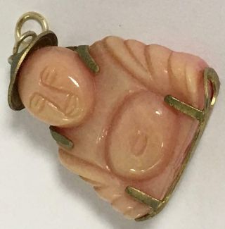 Antique Chinese Gold Pink Jade Carved Buddha Figurine Pendant - Very Rare