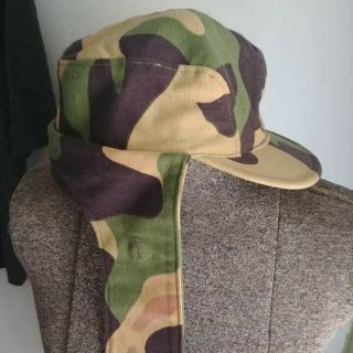 Vtg Tonak Nasavrky Zavod Czech Republic Camo Cap Hat Big Print Flaps Med 23.  5 "