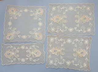 Antique Or Vintage Tambour Net Lace Dresser Scarves W Pastel Color Flowers Silk?