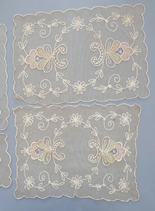 Antique or Vintage Tambour Net Lace Dresser Scarves w Pastel Color Flowers Silk? 2