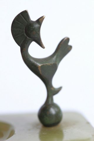 Art Deco Small Bronze Cockerel Figure Walter Bosse? On Green Marble Base 1930 