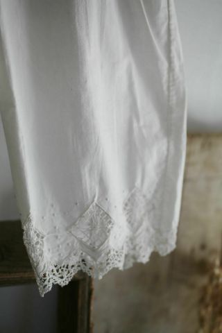Antique French Cotton Bloomers Pantaloons Lace Openwork C1900