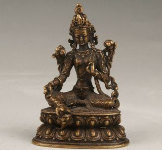Chinese Bronze Hand Casting Guanyin Figurines Statue Spiritual Gift Collec M