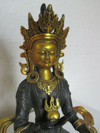 Chinese Oriental Tibetan Gilt Bronze Figure of Deity Holding Pearl 2
