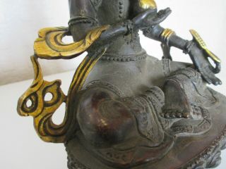 Chinese Oriental Tibetan Gilt Bronze Figure of Deity Holding Pearl 4