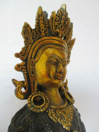 Chinese Oriental Tibetan Gilt Bronze Figure of Deity Holding Pearl 7
