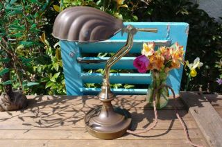 Vintage Brass Art Deco Desk Lamp With Shell Shade Club Style Adjust & Pivot Chic