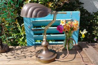 Vintage Brass Art Deco Desk Lamp With Shell Shade Club Style Adjust & Pivot CHIC 3