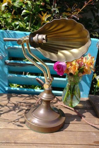 Vintage Brass Art Deco Desk Lamp With Shell Shade Club Style Adjust & Pivot CHIC 6