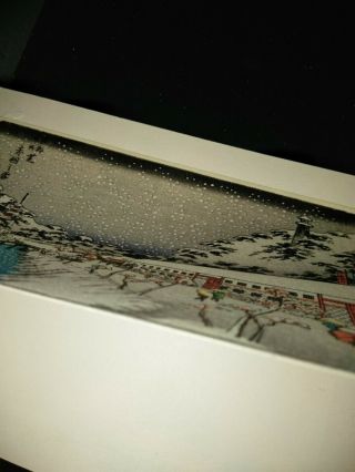 VINTAGE JAPANESE WOODBLOCK PRINT ON CHRISTMAS GREETING CARD VILLAGE SNOW SCENE 3