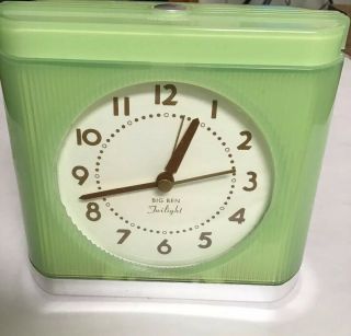 Rare Retro Green Vintage Westclox Big Ben Twilight Alarm Clock Night Art Deco