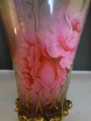Vintage Royal Vienna China Double Handle Pink Roses urn vase 6