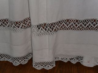 Antique French Pure Linen Sheet.  Lace Edging,  Insertion Lace Hand Made.
