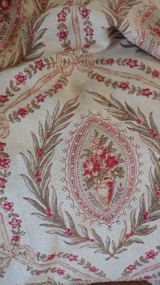 Panel Antique French Printed Linen C1890 Flower Urns & Bows