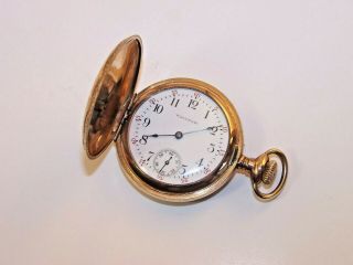 1903 Waltham 0s 7 Jewel Seaside Gold Filled Ornate Hunter Case Pocket Watch