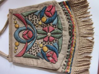 Antique Arts & Crafts Movement Hand - Embroidered Purse Mission Era 1900 Handbag 3