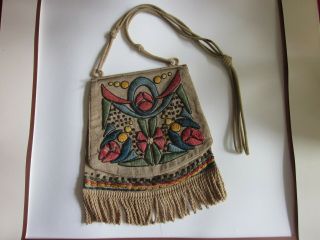 Antique Arts & Crafts Movement Hand - Embroidered Purse Mission Era 1900 Handbag 4
