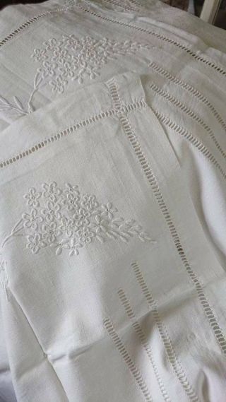 Exquisite Pr Antique French Embroidered Pure Linen Pillow Cases Monogram C1890