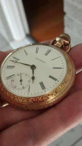 Antique Gold Filled? Waltham Pocket Watch Runs.  Piece Roman Numerals Nr