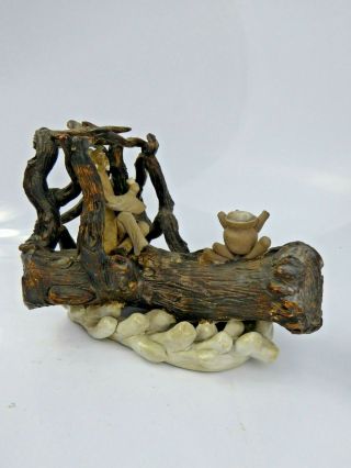 Chinese Antique Shiwan Pottery Sculpture Man Sitting on Log Boat Seal Mark Qing? 3