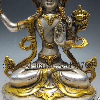 Chinese Old Silver Bronze Gilt Tibetan Buddhism Statue - - - Manjushri Buddha d02 5