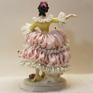 Fine Antique Muller Volkstedt Dresden Lace Large Dancing Lady Porcelain Figurine 3