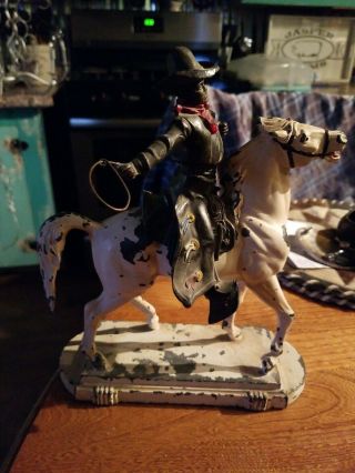 Antique Vintage Cast Iron Toy Figure Western Cowboy On Horse