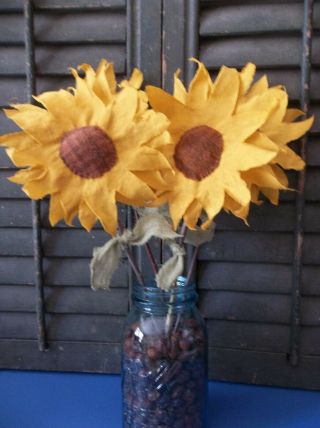 Four Primitive Handmade Sunflowers - Summer/fall/year Round Decoration