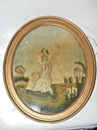 ANTIQUE GEORGIAN 18THC SILK EMBROIDERY PICTURE BO PEEP MARY HAD A LITTLE LAMB 5