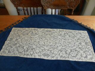 Antique Vintage Ecru French Alencon Lace Runner Dresser Scarf Textile Flowers