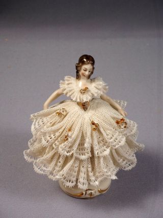 Dresden Meissen Figurine Ballerina In White Dress Rare Piece Large