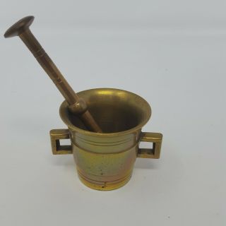Vintage Solid Brass Mortar And Pestle With Handles 2 " Apothecary Science Herbs