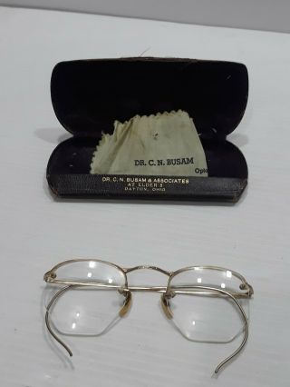 Vintage Antique 12k Gf Gold Filled Bifocal Specs Eyeglasses Glasses In Case