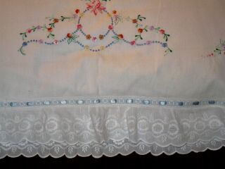 Romantic Embroidered Pillow Sham W/layers Of Luscious Whitework Ruffles 26x28 "