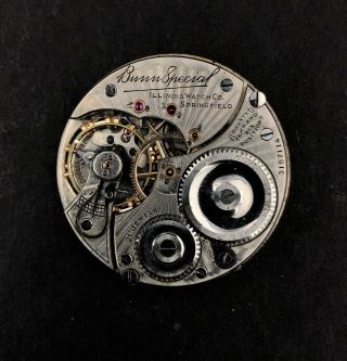 1917 Illinois 16s 21j Double Sunk Pocket Watch Movement Bunn Special/9 3187114