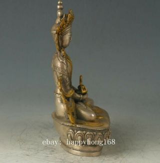 CHINESE ANTIQUE SILVER COPPER GILT CARVED FIGURE OF BUDDHA STATUE D02 4