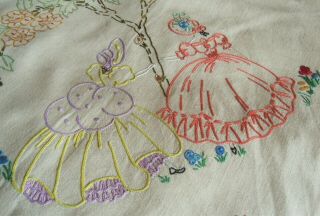 Vintage Art Deco Crinoline Lady Southern Belle Floral Embroidered Cushion Covers