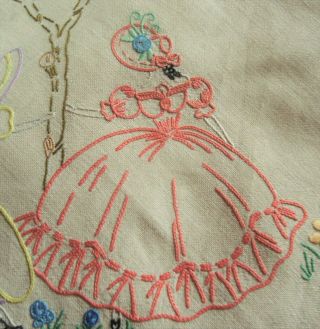 Vintage Art Deco Crinoline Lady Southern Belle Floral Embroidered Cushion Covers 2