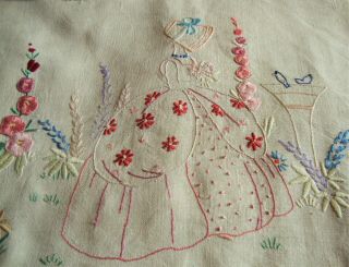 Vintage Art Deco Crinoline Lady Southern Belle Floral Embroidered Cushion Covers 5