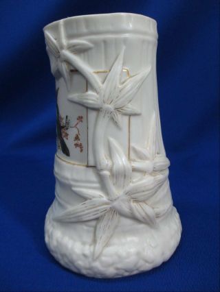 ROYAL WORCESTER AESTHETIC HAND - PAINTED BIRD & BAMBOO VASE 1870 ARTIST SIGNED 2