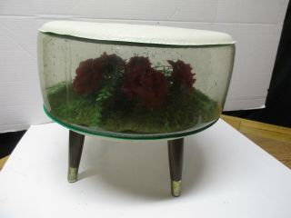 Vintage Mid Century Inflatable Vinyl Foot Stool Hassock Internal Flowers Ottoman 3