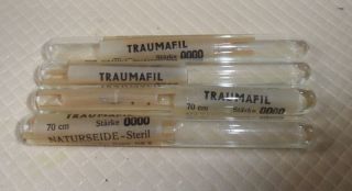 Collectible German Surgical Catgut Thread In 4 Glass Vials 15918