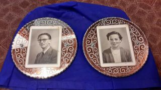 Pair Antique Mirrored Photo Frames Wall Hanging With Photos