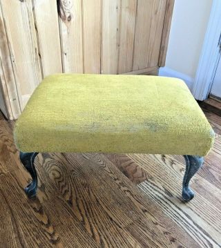 Antique Vintage Victorian Cast Iron Foot Stool Yellow Upholstery Crawford