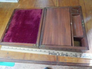 Antique Victorian Wooden Slant Top Lap Travel Desk W/hidden Drawer