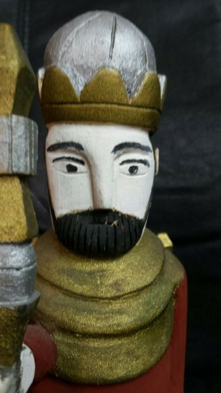 Vtg Hand Carved & Painted Medieval Style Celtic King Wood Sculpture ALL 6 2