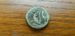 Dug Confederate Script Lined " I " Coat Button With Shank Really Cw Artifact