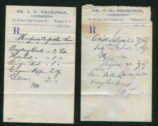 2 Antique Manuscript Rx Medical Prescriptions Medicine Dr Thompson Watkins Ny