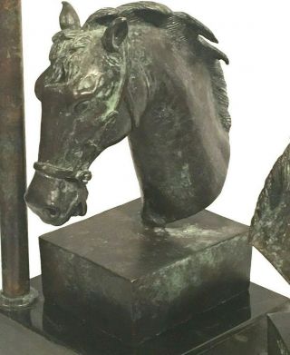 Rare Maitland Smith Horse Head Lamps In Vedigris Patina On Black Penshell Base