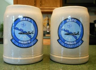 Nato Awacs E - 3a Component Set Of 2 Commerorative Stoneware Beer Mug/steins 0.  5l